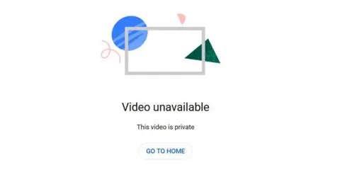 Web page with wording stating that a video was unavailable due to it being private.