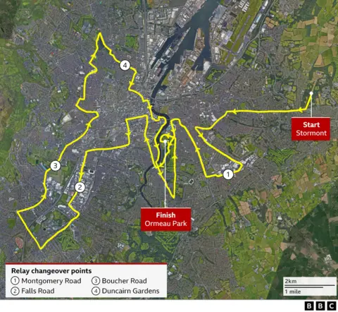 A map showing the marathon route