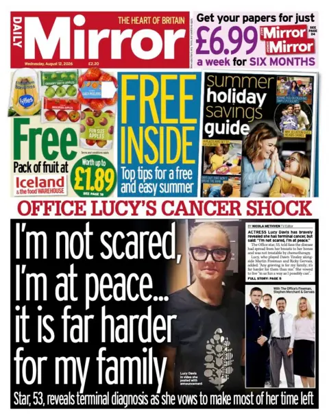 The headline on the front page of the Daily Mirror reads: "I'm not scared, I'm at peace, it is far harder for my family."