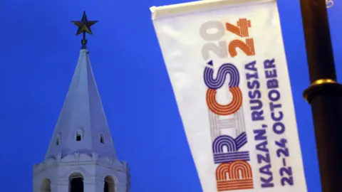 EPA The Brics 2024 banners during preparation for Brics Summit 2024 in Kazan