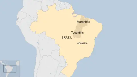 Map of Brazil showing the states of Tocantins and Maranhão