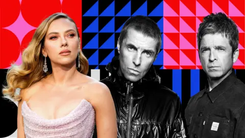 A composite image of Scarlett Johansson and Oasis