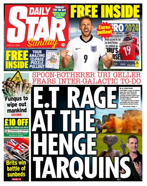 Daily Star headline: "E.T RAGE ATTHE HENGE TARQUINS"