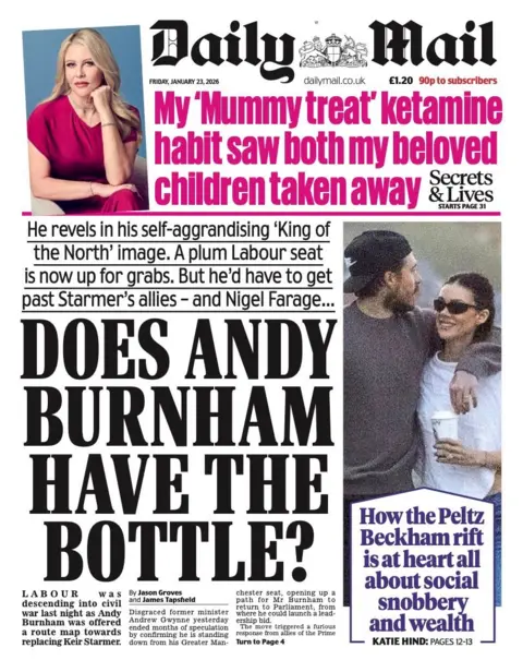 The headline on the front page of the Daily Mail reads: "Does Andy Burnham have the bottle?"