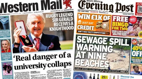 Front pages of Western Mail and South Wales Evening Post