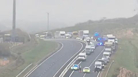 Traffic queuing on a road 