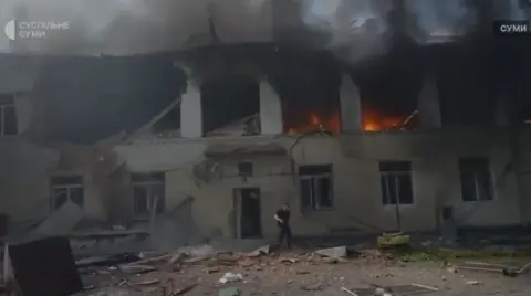 A burnt-out building