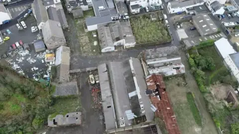 BBC A drone's eye view of Leale's Yard, showing a number disused industrial buildings 