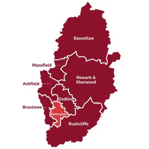Nottinghamshire's political map

