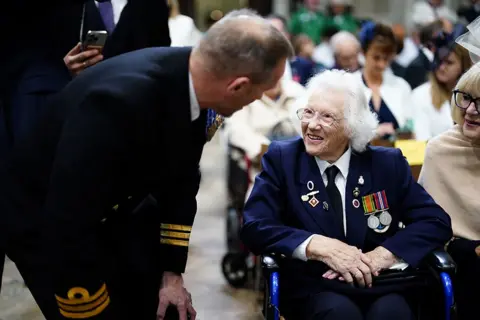 Jordan Pettitt/PA Media A Second World War veteran attends a service of thanksgiving at Westminster Abbey in London, Britain, on the 80th anniversary of VE Day.