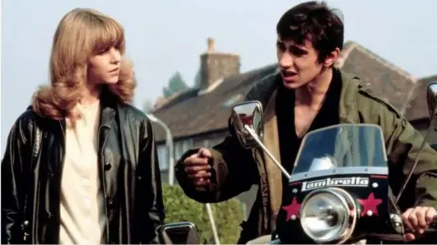 Rex Features Leslie Ash (left) and Phil Daniels on a Lambretta filming Quadrophenia in 1979.