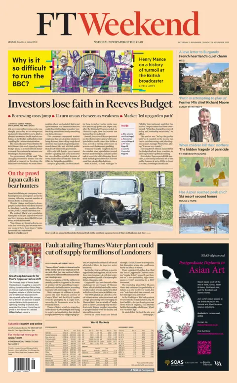 "Investors lose faith in Reeves budget" reads the headline on the front page of the Financial Times.