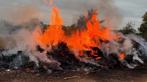 Nottinghamshire Fire and Rescue Service Bonfire blazing in Kirkby-in-Ashfield