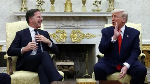 Getty Images Mark Rutte and Donald Trump in the Oval office, laughing.