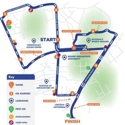 Run For All A map graphic showing the race route 