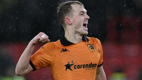 Matty Jacob celebrating Hull City's 3-0 win at Sheffield United last season