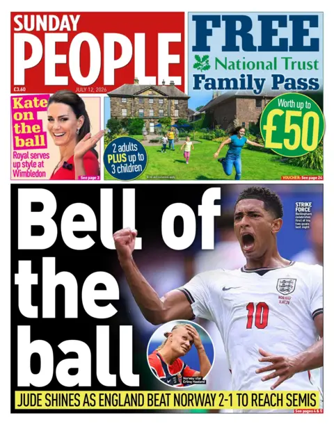 "Bell of the ball" reads the headline on the front page of Sunday People.