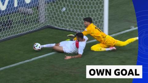 Turkey goalkeeper attempting to save own-goal 