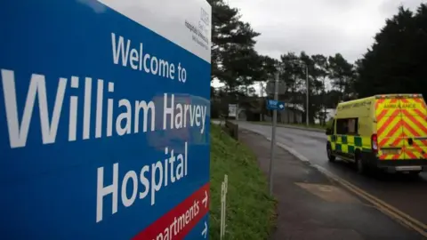 BEN STANSALL/AFP/GETTY IMAGES The entrance sign to the William Harvey Hospital