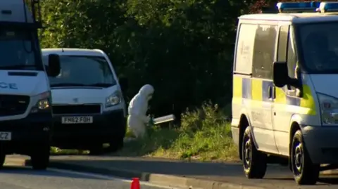 Forensic officers at layby on A50 near Groby