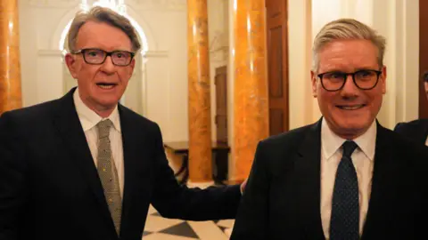 Getty Images Lord Mandelson pictured alongside Sir Keir Starmer in February 2025, after his appointment as US ambassador 