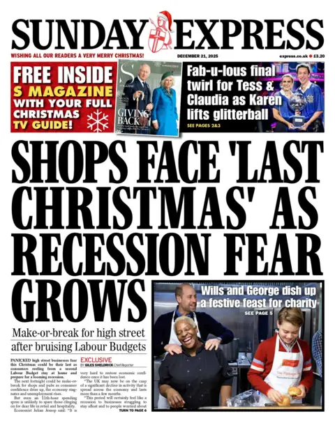 "Shops face 'last Christmas' as recession fear grows" reads the headline on the Sunday Express.