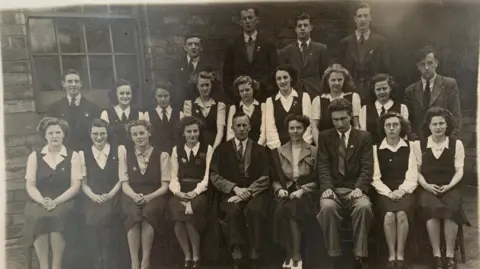 BBC/Mick Lunney A black-and-white school photograph taken after the end of World War Two.