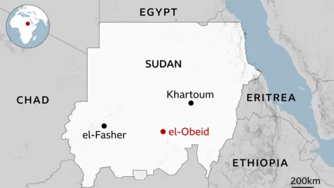 Map of Sudan, including the city where the shelling took place, el-Obeid