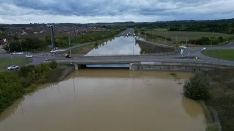 BBC Flooding on A421, Marston Moretaine, Bedford, Bedfordshire, England