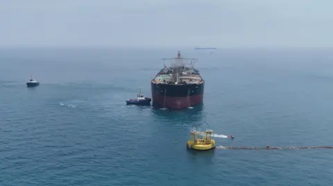 Reuters Drone view of oil tanker HELGA berthed at one of Iraq's southern offshore oil terminals near Basra.