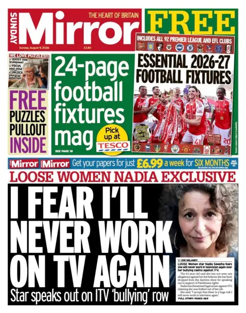 The headline on the front page of the Sunday Mirror reads: “I fear I'll never work on TV again”.
