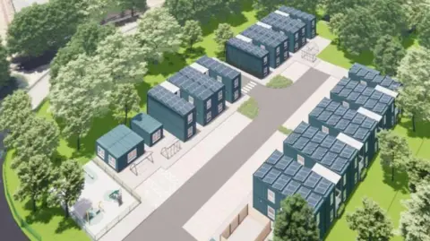 West Northamptonshire Council Artist's impression of what the modular, relocatable houses will look like.