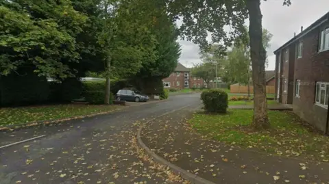 Google A Google street view of a residential street with trees and bushes either side of it. A car can be seen parked on a driveway halfway down the street on the left.