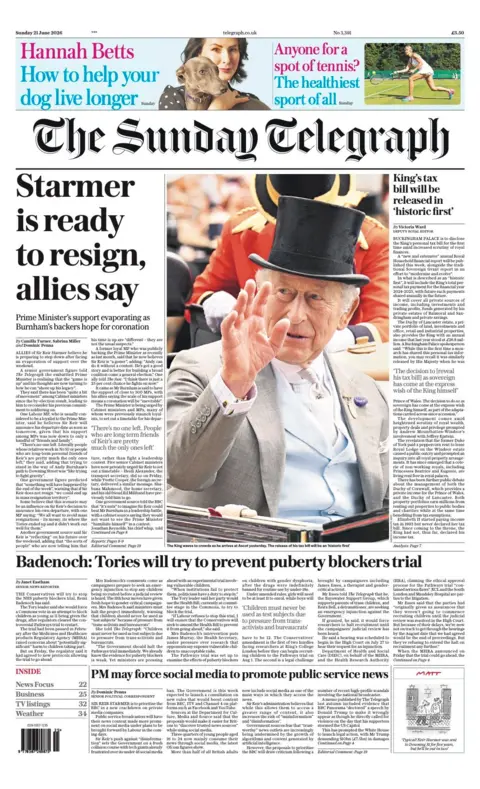 The headline on the front page of the Sunday Telegraph reads: "Starmer is ready to resign, allies say."