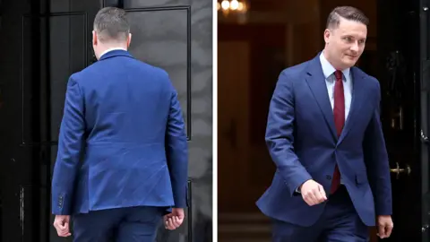 Composite image of Streeting going into No 10 and leaving
