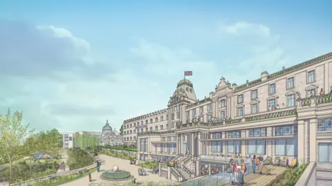 Derbyshire County Council An artist impression of the outside of a large historic building 