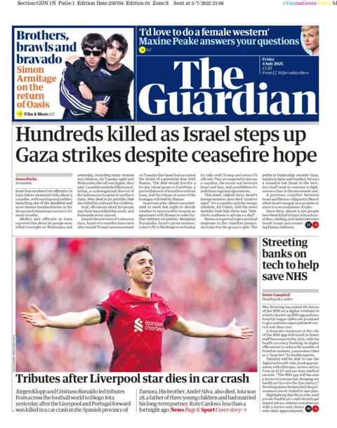 The Guardian's top story is Israel stepping up its strikes on Gaza, with hundreds of people reportedky killed this week, as it launches "one of the the deadliest and most intense bombardments in the devastated territory for many months". 