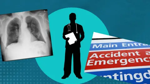 A graphic - a doctor holds a laptop