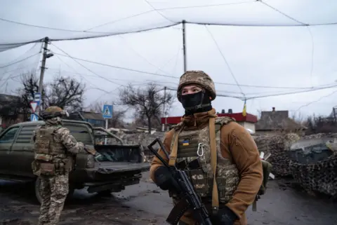 A Ukrainian servicemen at an undisclosed location in the Donetsk region, eastern Ukraine, earlier this month