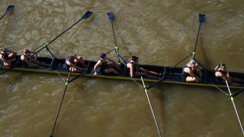 Oxford rowers after the Boat Race