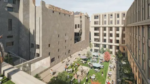 Vita Group An artist's rendition of the new development. showing people sitting outside in a courtyard