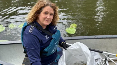 BBC Chantelle Grundy from Paddle UK in a canoe on the Nottingham Canal