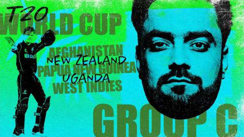 A graphic for Group C at the T20 World Cup showing Afghanistan, New Zealand, Papua New Guinea, Uganda and West Indies