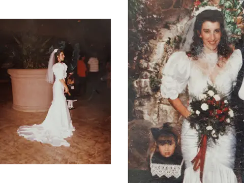 Danni's wedding. Two photos show Jordan as a child standing next to her mother who is wearing a wedding dress. 