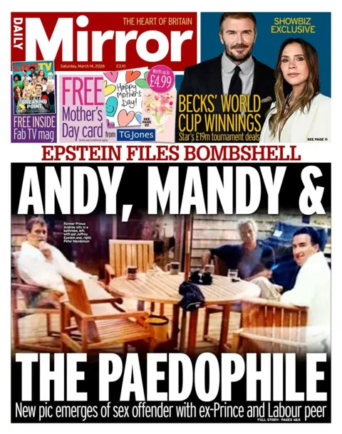 The headline on the front page of the Daily Mirror reads: "Andy, Mandy and the paedophile."