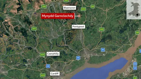 Map of SE Wales fire location, Cardiff and Caerphilly