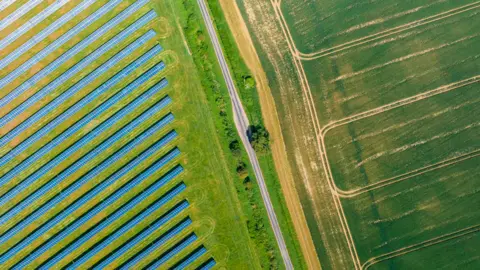 Getty Images An aerial view of a solar farm