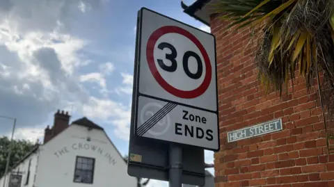 BBC 30mph sign in Theale
