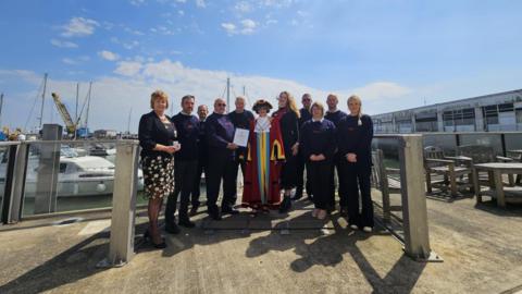 Lowestoft lifeboat crews with mayor Sonia Barker 