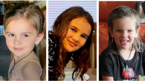 New Zealand police officers Ember Phillips, Jayda Phillips and Maverick Phillips are seen in a composite image - all three are at home and smiling for the camera 